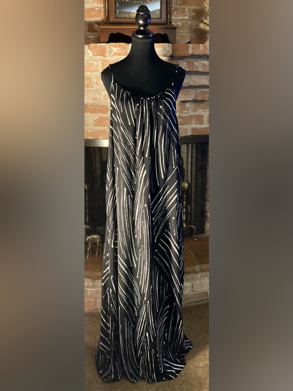 Merona Black Maxi Dress with White Linear Print